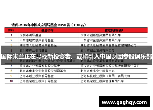 国际米兰正在寻找新投资者，或将引入中国财团参股俱乐部